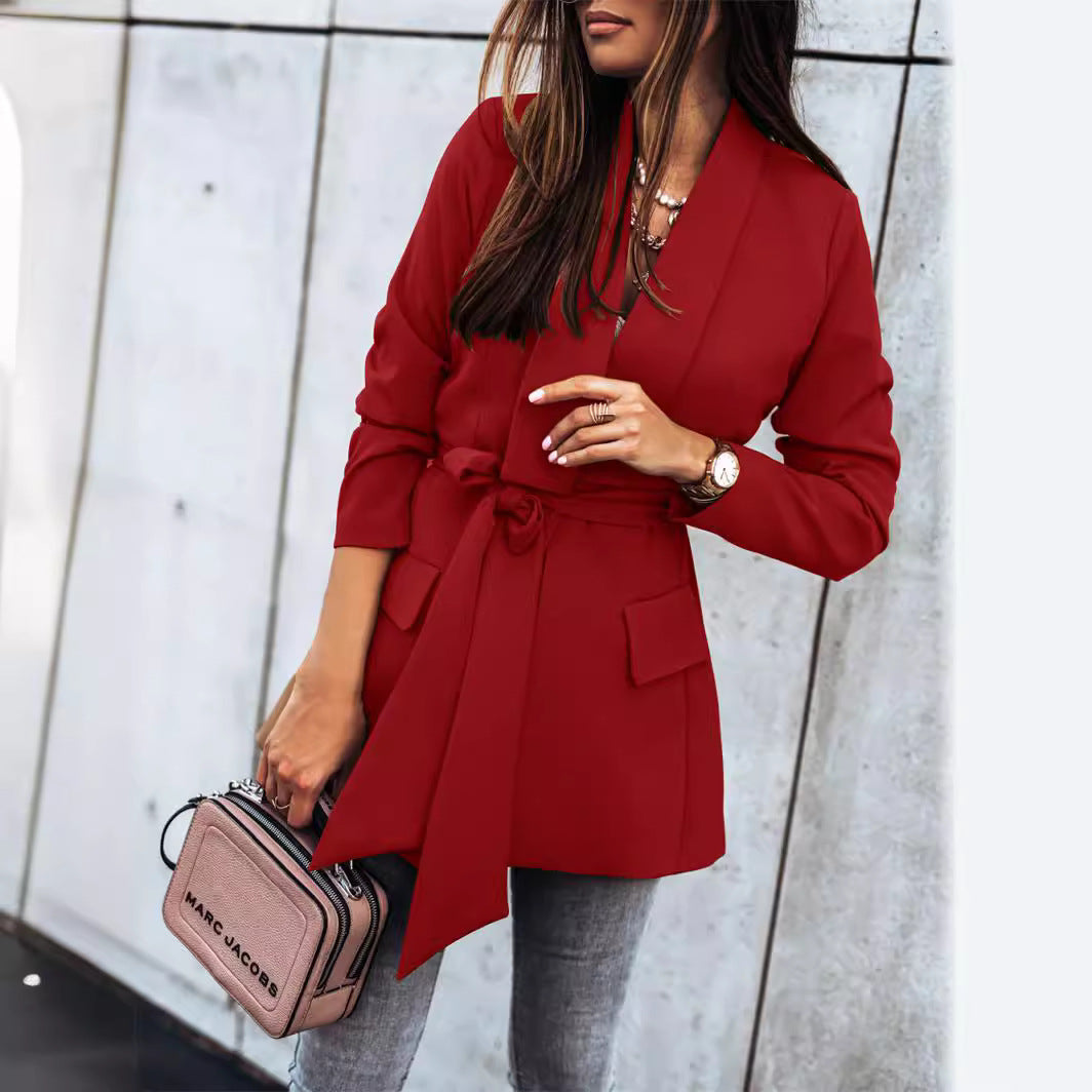 Damen Modische Blazerjacke mit praktischem Gürtel und tiefen Taschen Stalluxe