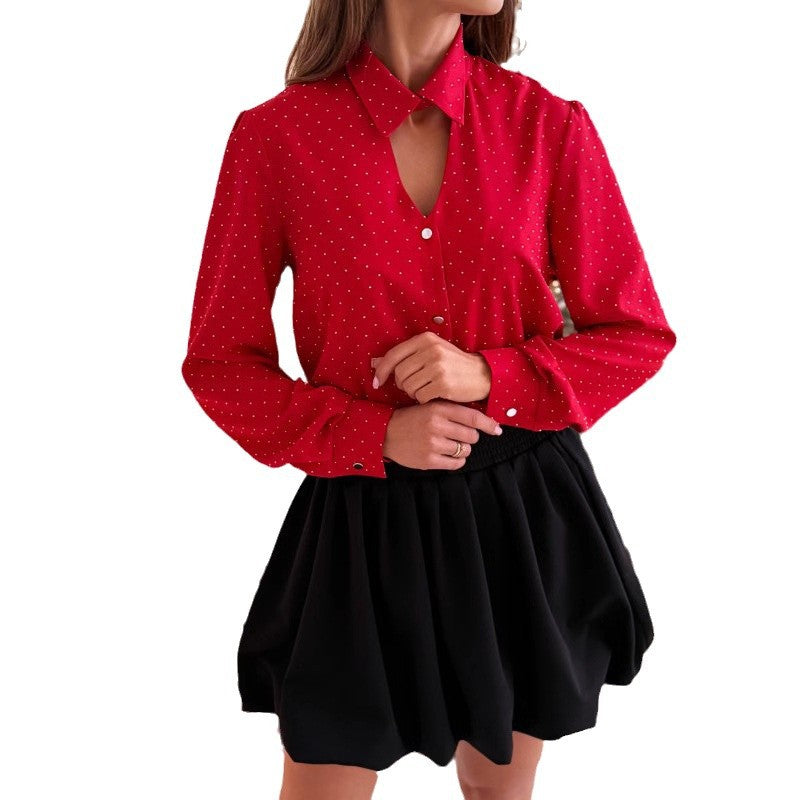 Damen Elegante Bluse mit asymmetrischem Ausschnitt und geschmackvollen Knopfdetails Stalluxe