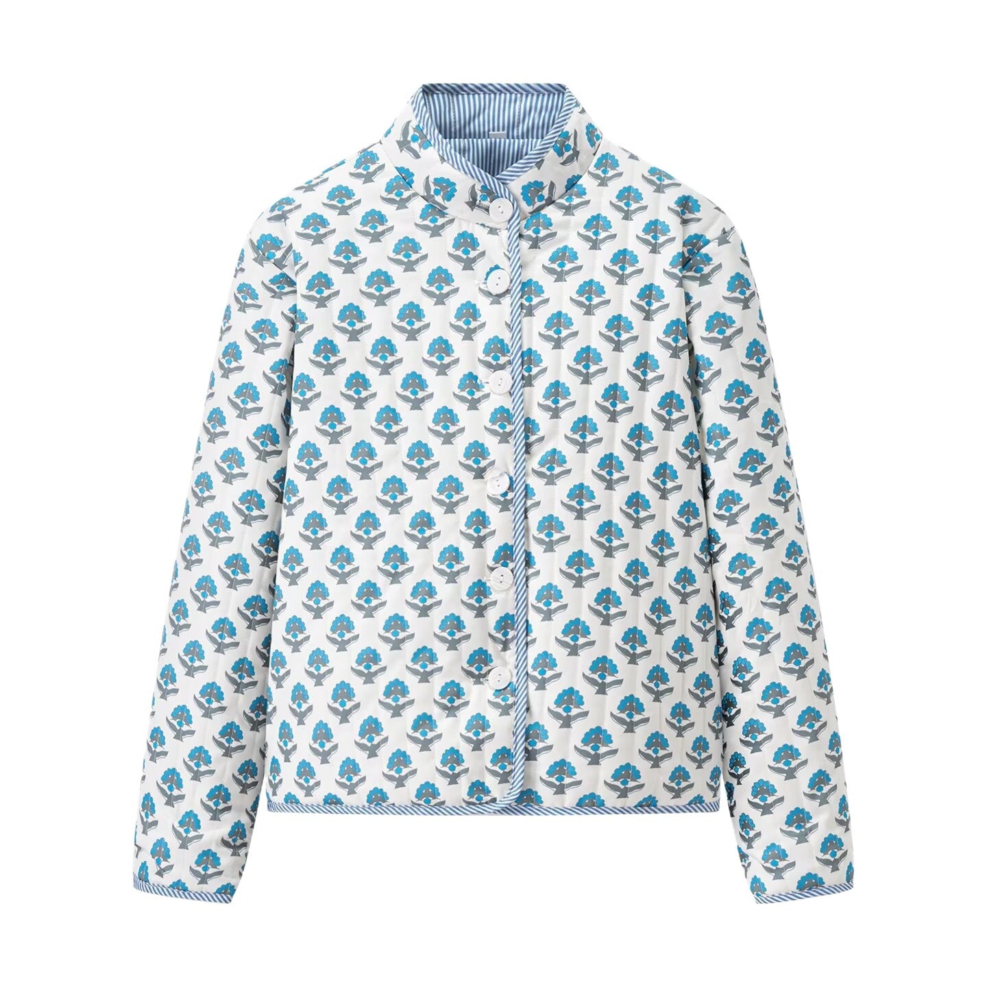 Damen modische Blousonjacke mit floralem Muster und praktischen Knopfdetails Stalluxe