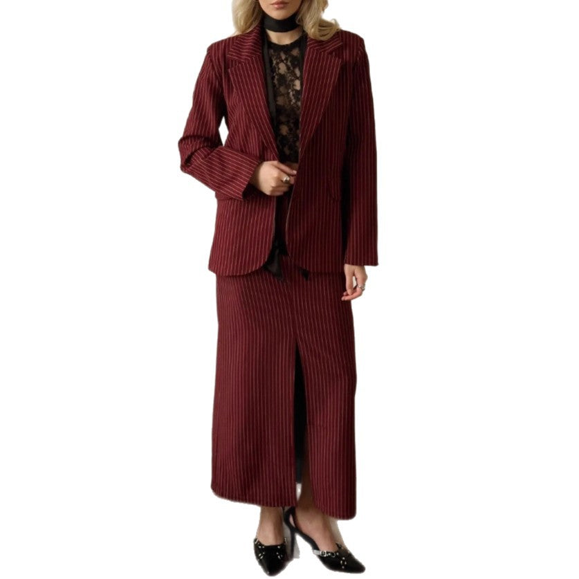 Damen elegantes Zweiteiler-Anzug-Set mit schmaler Passform und zeitlosem Streifenmuster Stalluxe