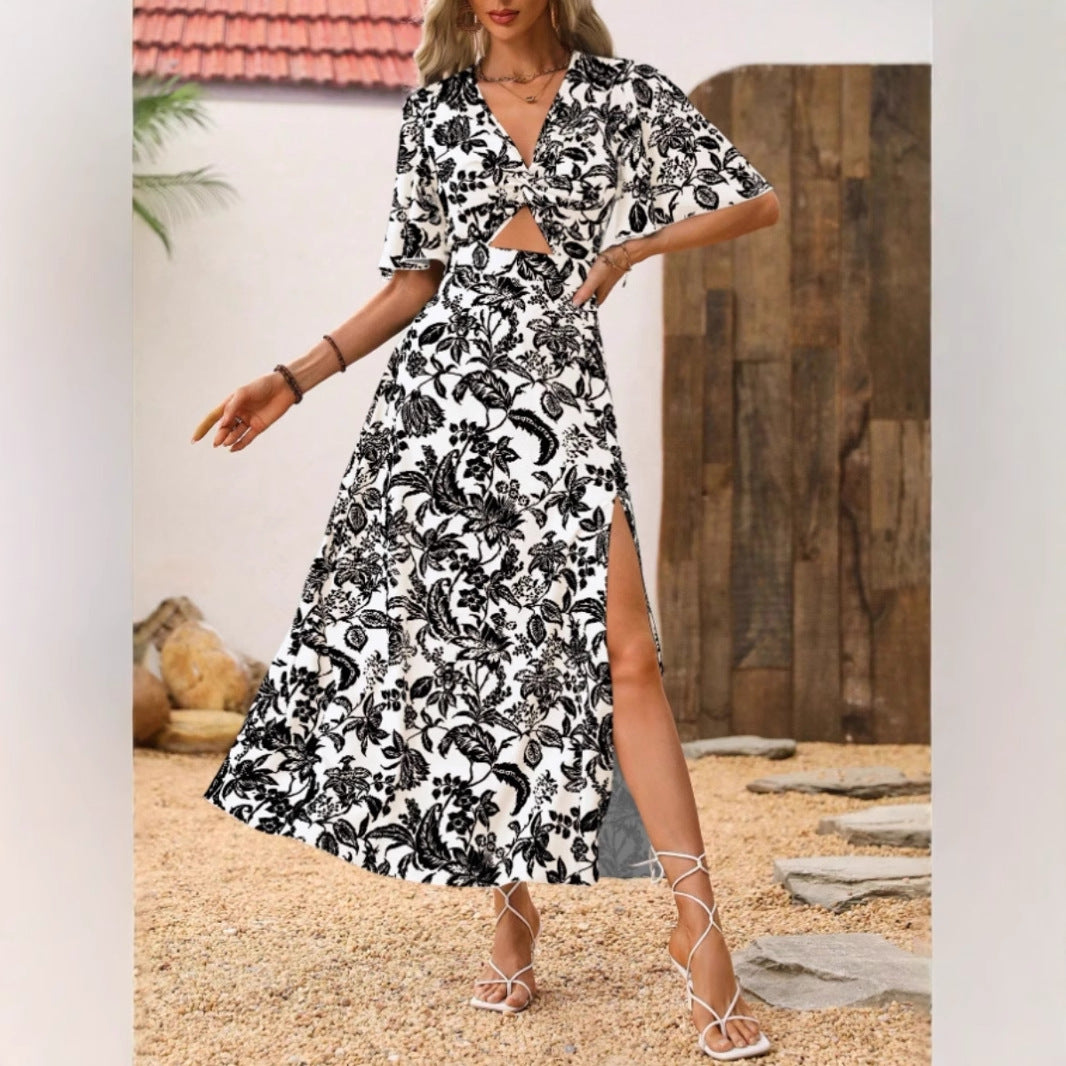 Damen Maxikleid mit floralem Cut-Out und seitlichem Schlitz Stalluxe