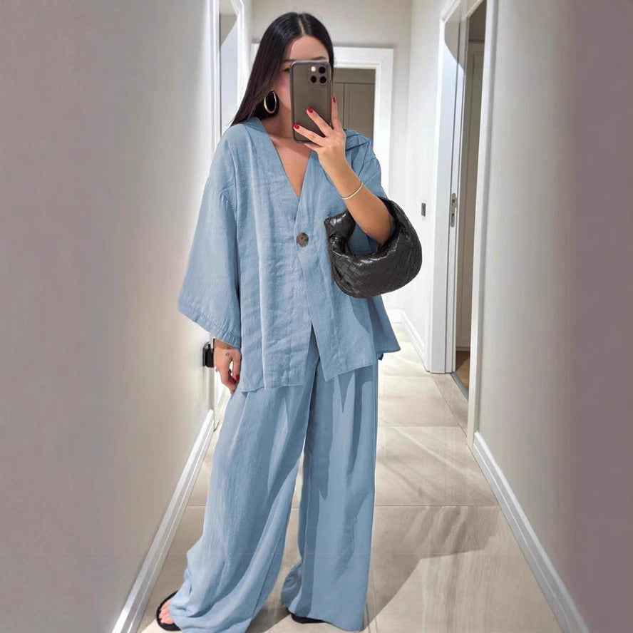 Damen lässiges Two-Piece Set mit oversized Schnitt und Knopfverschluss Stalluxe