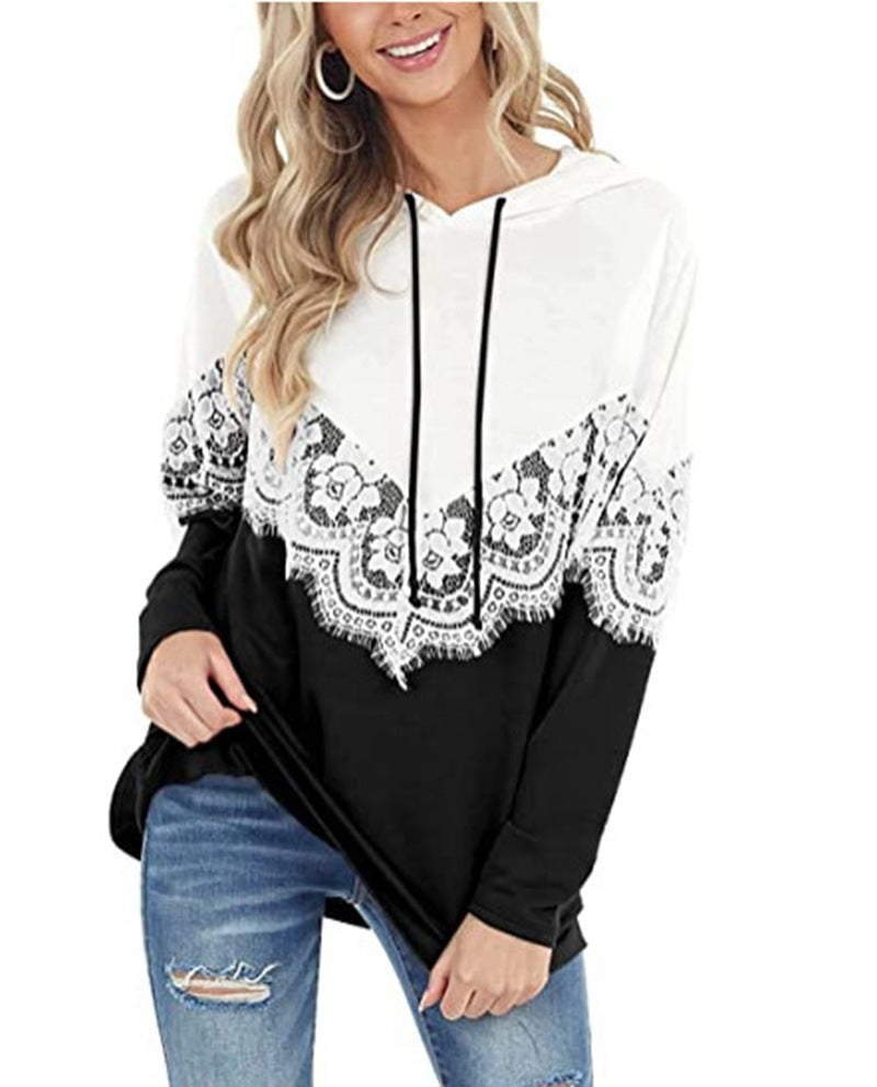 Damen Kapuzenpullover mit kunstvoller Spitzenapplikation Stalluxe