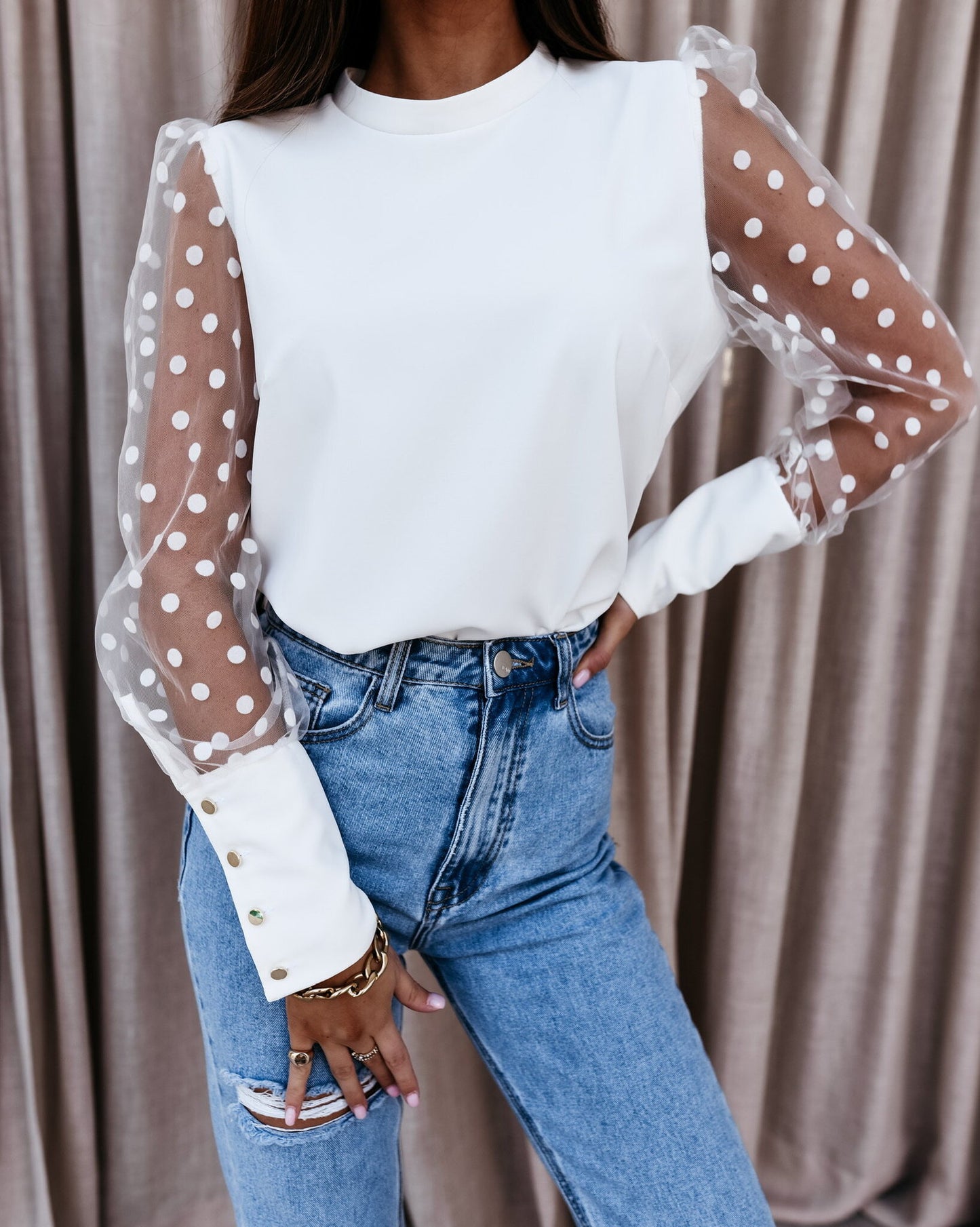Damen Oberteil mit transparenten Puffärmeln Stalluxe