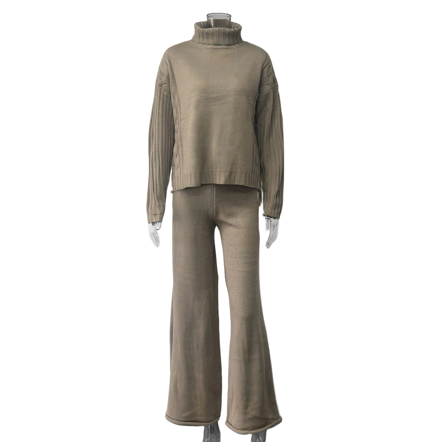 Damen Stilvolles Strickset mit hohem Kragen und weiter Hose Stalluxe