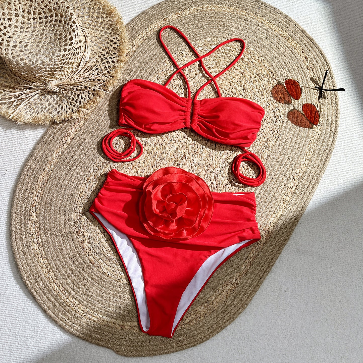 Damen Bandeau-Bikini mit floralem Detail und verstellbaren Trägern Stalluxe