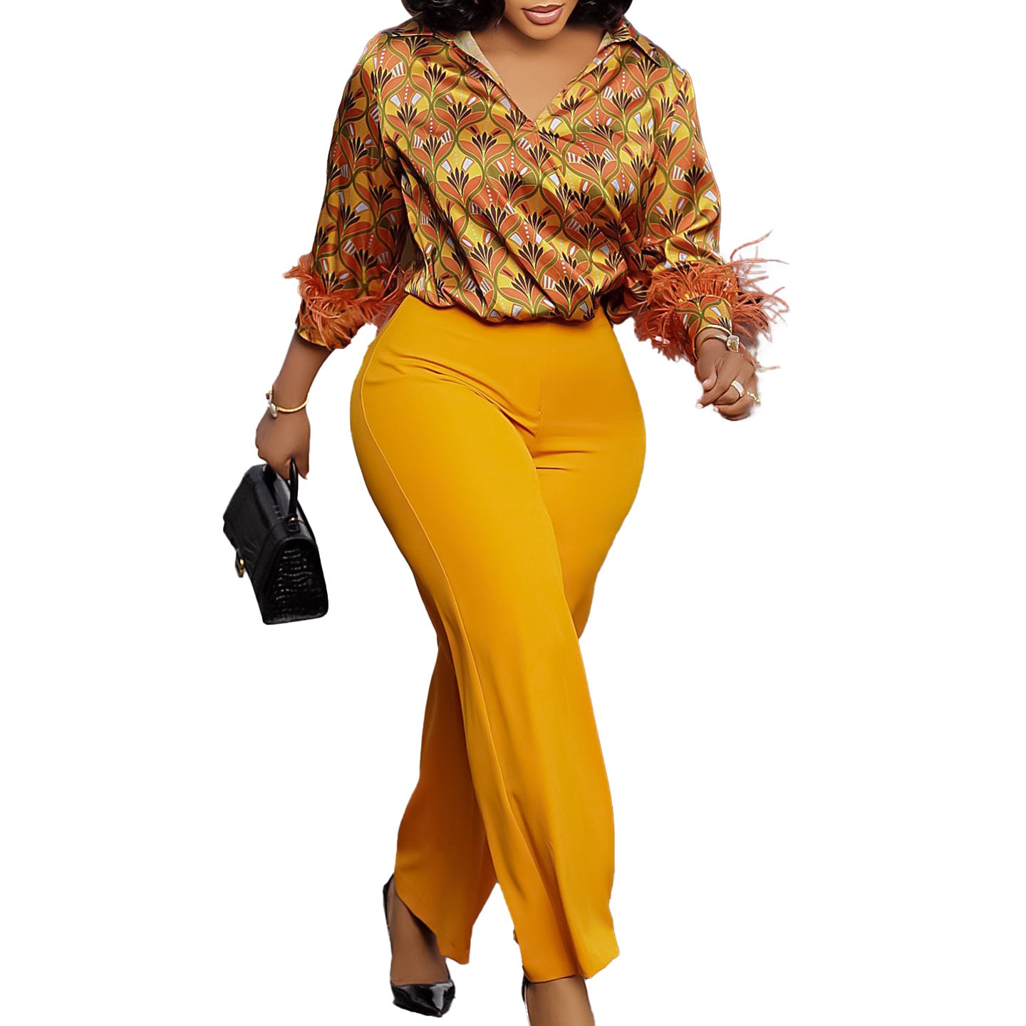 Damen Modisches Set mit floralem Oberteil und weitem Bein Stalluxe