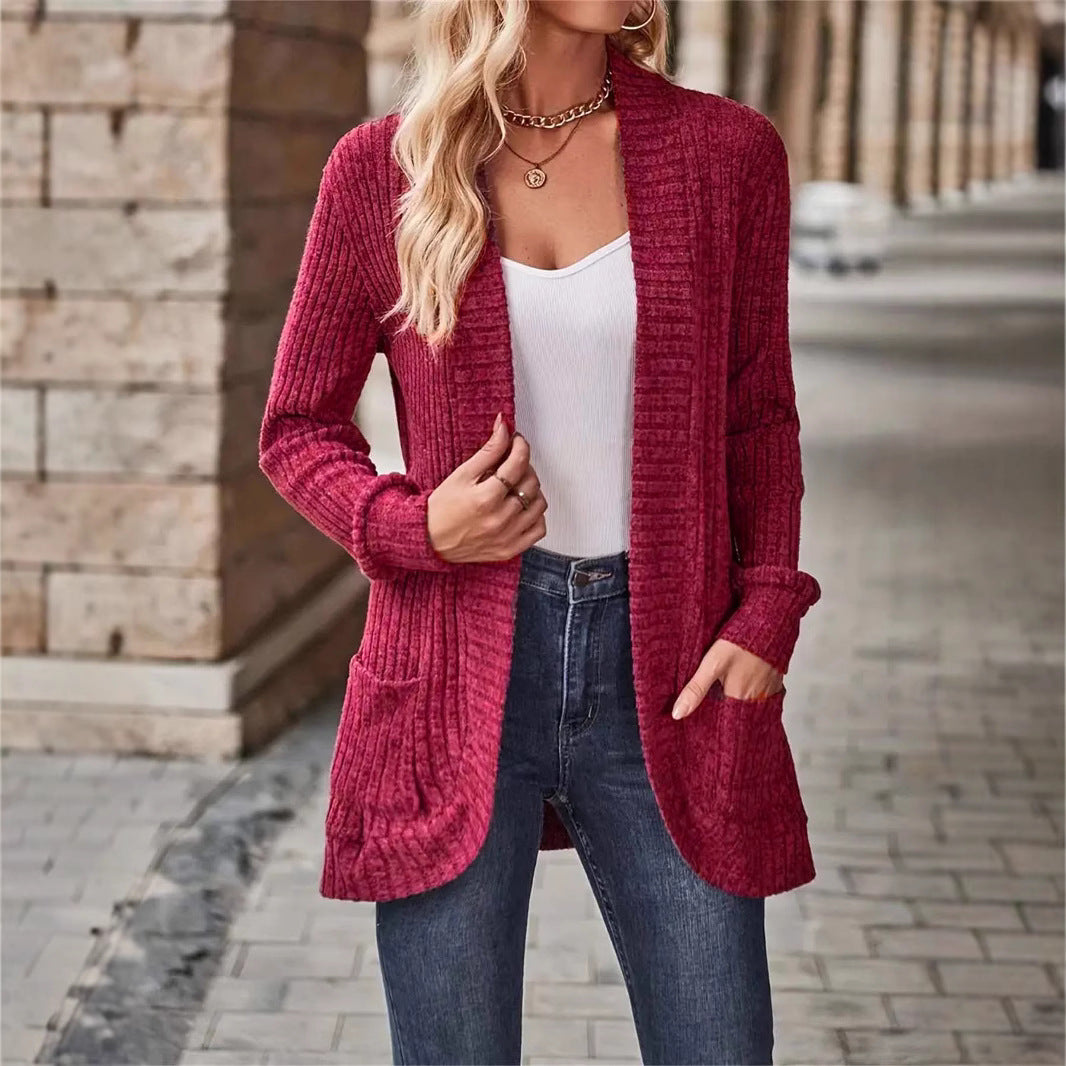Damen lässige Strickjacke mit Taschen und strukturiertem Design Stalluxe