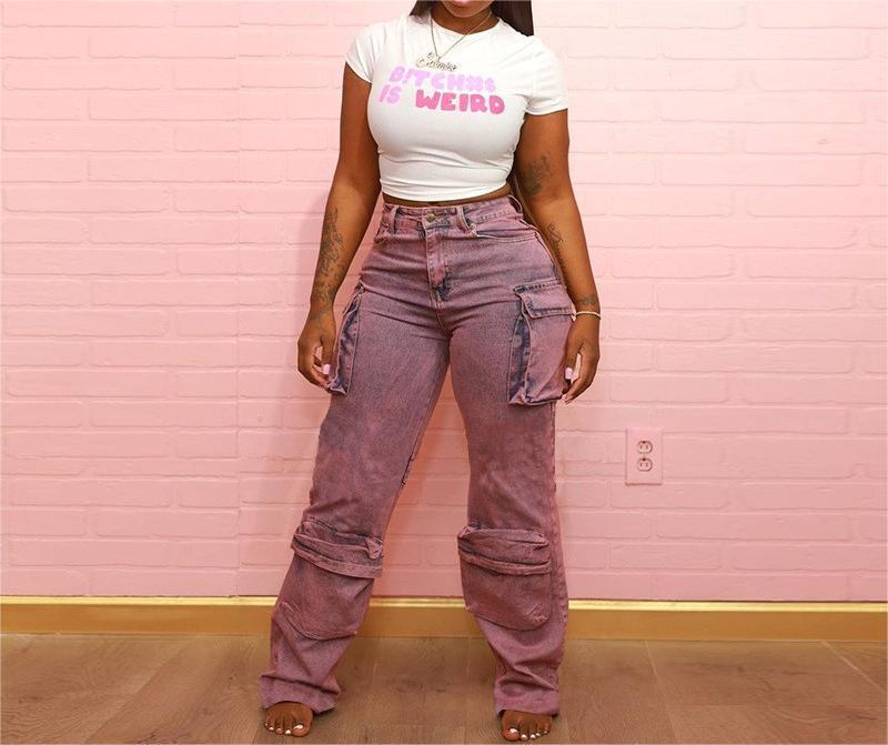 Damen lässige Cargo-Jeans mit weitem Schnitt und praktischen Taschen Stalluxe