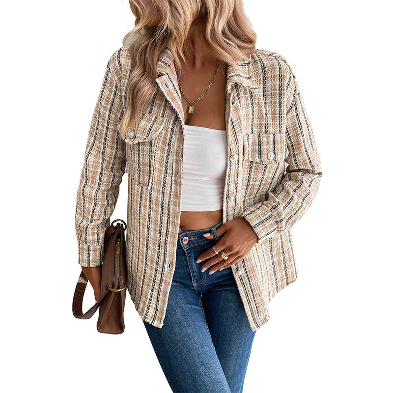 Damen gestreifte Utility-Jacke mit Brusttaschen und strukturierter Oberfläche Stalluxe