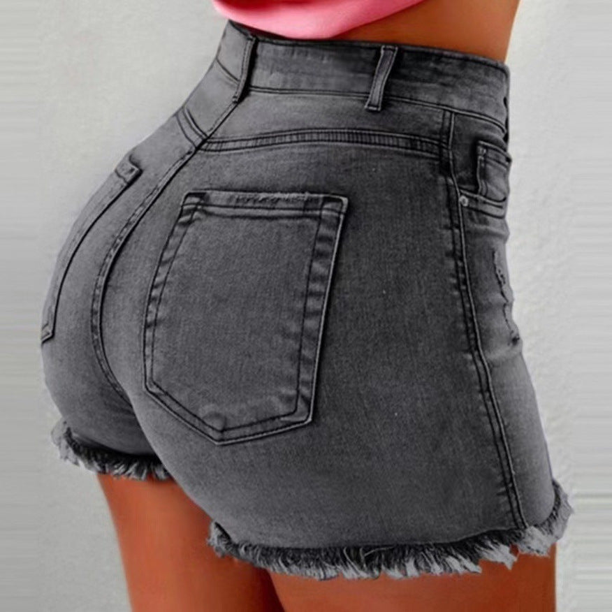 Damen Hochtaillierte Jeans-Shorts mit fransigem Saum Stalluxe