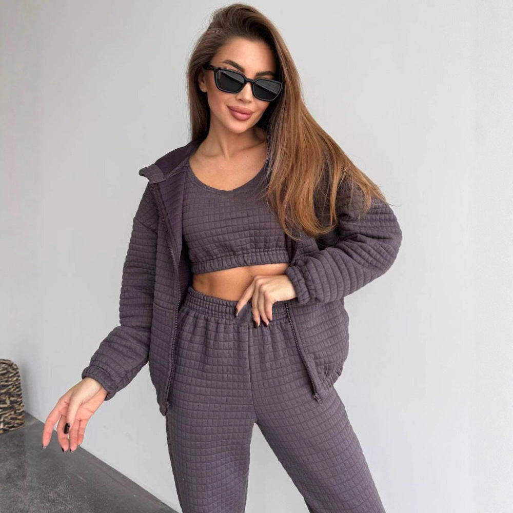 Damen modisches Freizeitset mit gepolstertem Oberteil und elastischer Hose Stalluxe