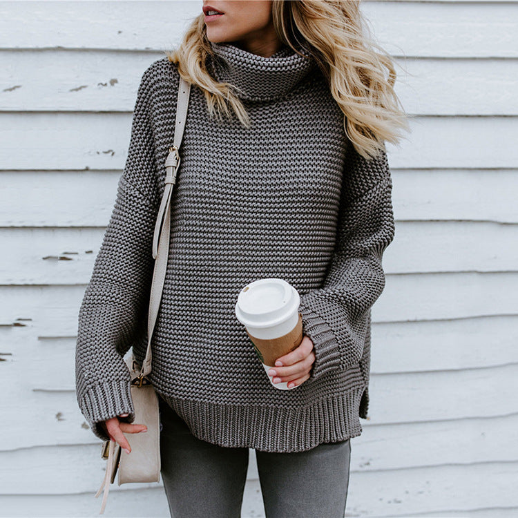 Damen Grobstrickpullover mit hohem Kragen und lässiger Passform Stalluxe