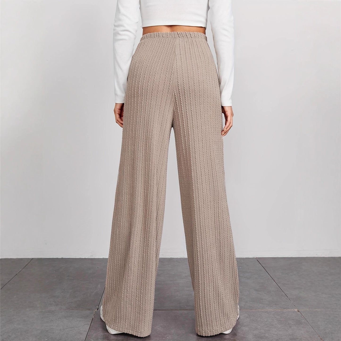 Damen elegante Strickpalazzo-Hosen mit hohem Bund und Rippstruktur Stalluxe