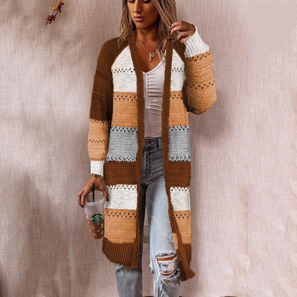 Damen Strickmantel mit modischem Streifenmuster und lässigem Schnitt Stalluxe