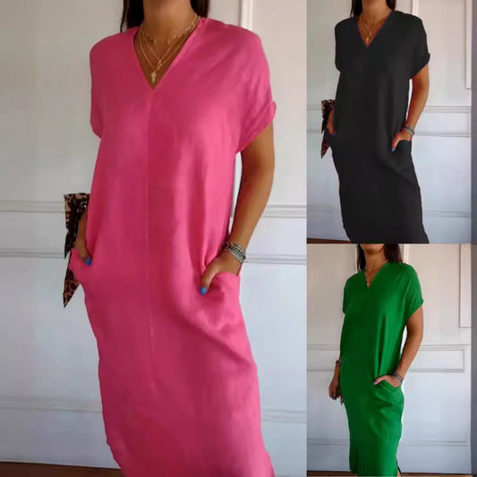 Damen lässiges V-Ausschnitt Kleid mit praktischen Taschen Stalluxe