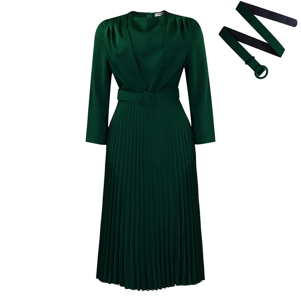 Damen Plisseekleid mit elegantem V-Ausschnitt und Gürtel Stalluxe