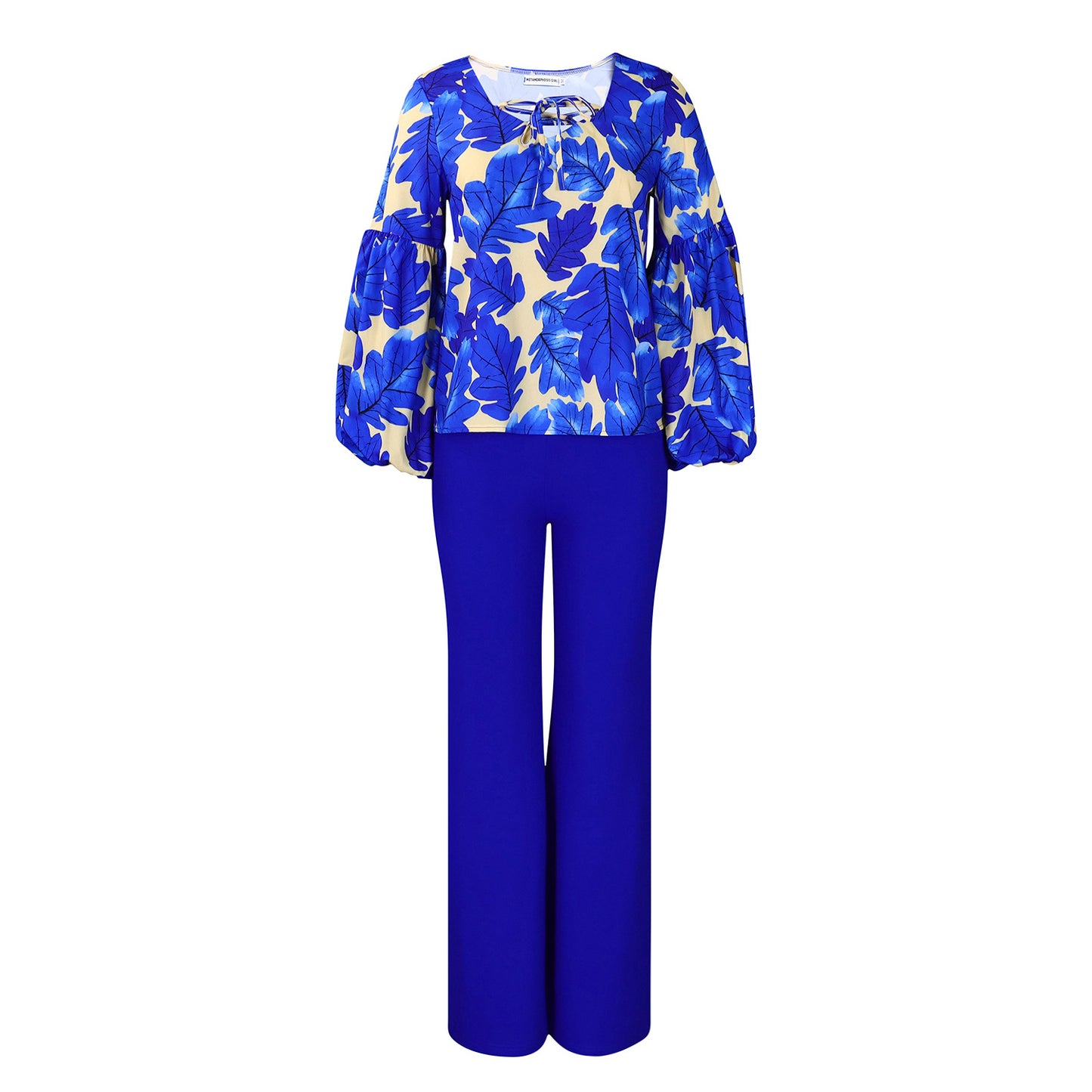 Damen Elegantes Set bestehend aus lässiger Bluse mit voluminösen Ärmeln und klassischer Hose Stalluxe