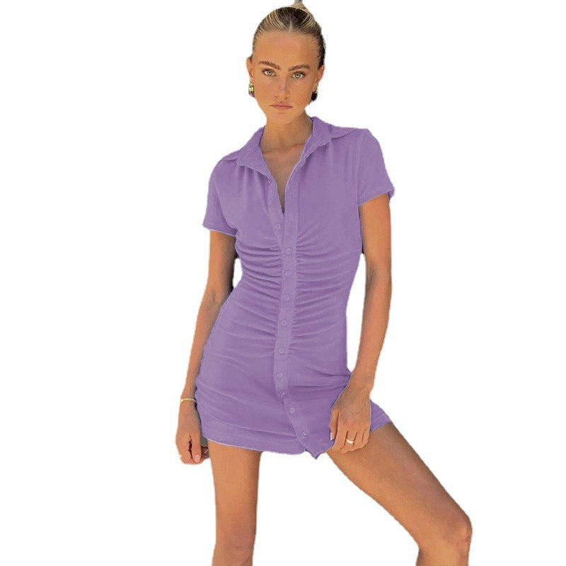 Damen figurbetontes Kurzarm-Kleid mit vertikalem Raffungseffekt und modischen Knopfdetails Stalluxe