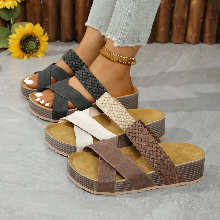 Damen Bequeme Zehentrenner-Sandalen mit geflochtenem Riemendesign und rutschfester Sohle Stalluxe