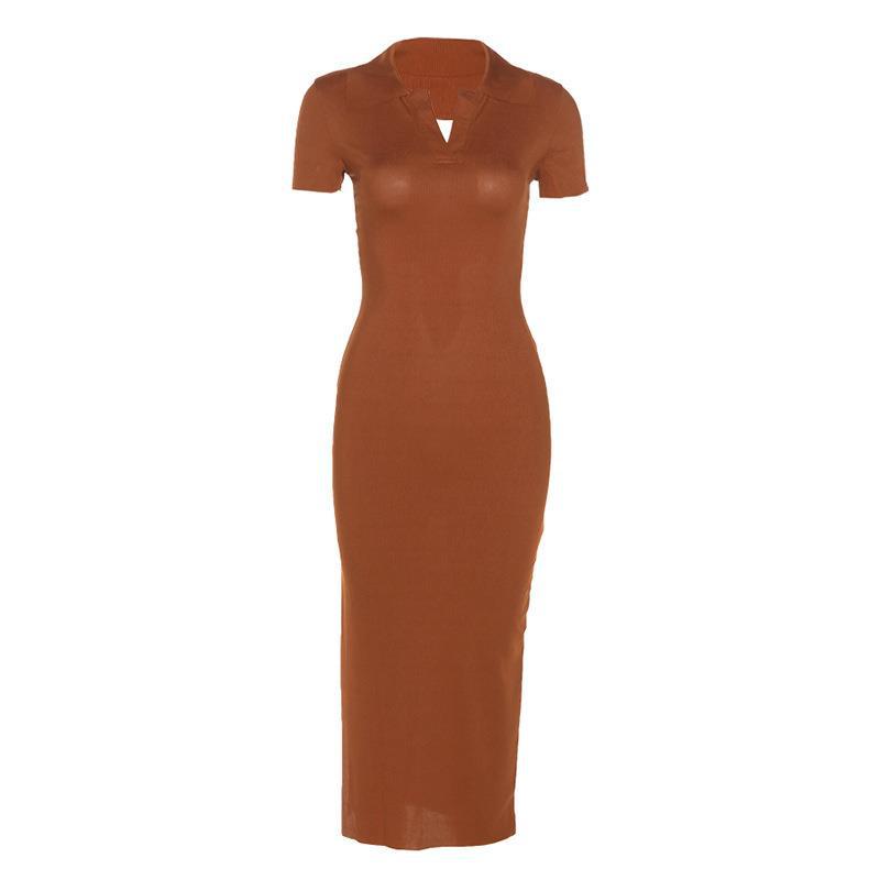 Damen figurbetontes Midi-Kleid mit V-Ausschnitt Stalluxe