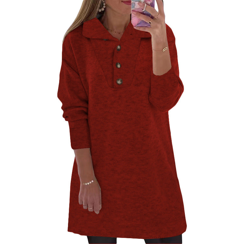 Damen Sweatdress mit Knopfleiste und oversized Kragen Stalluxe