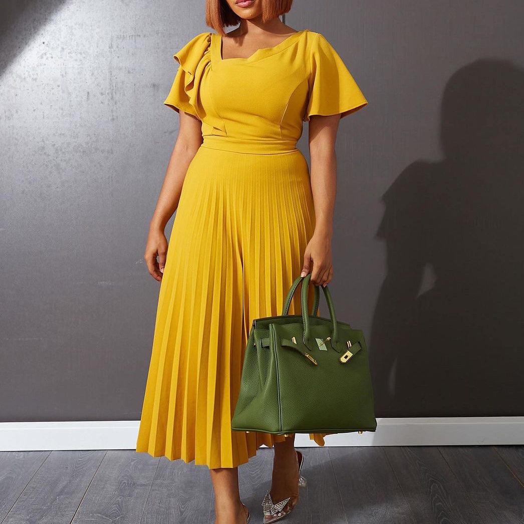 Damen Plissiertes Maxikleid mit einzigartigem Rüschendesign und eleganter Taillierung Stalluxe