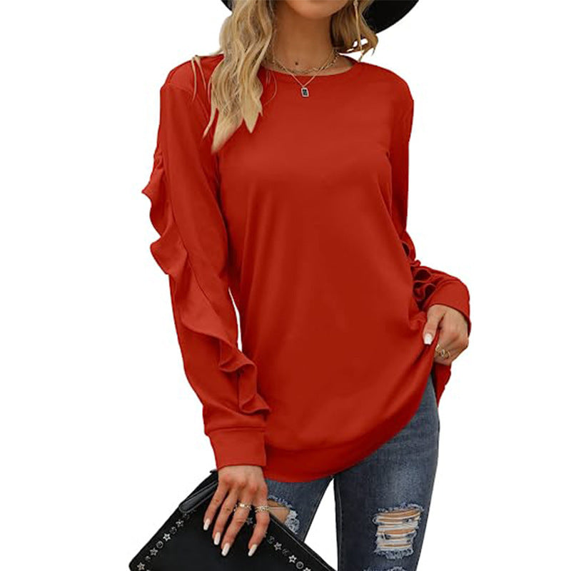 Women's Ruffled Sleeve Casual Sweatshirt Stalluxe