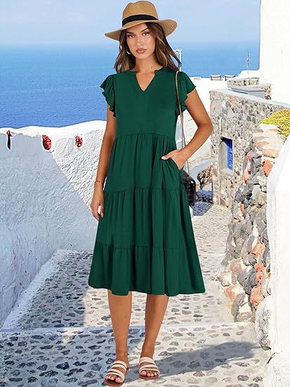 Damen Freizeitkleid mit Rüschendetails und Taschen Stalluxe