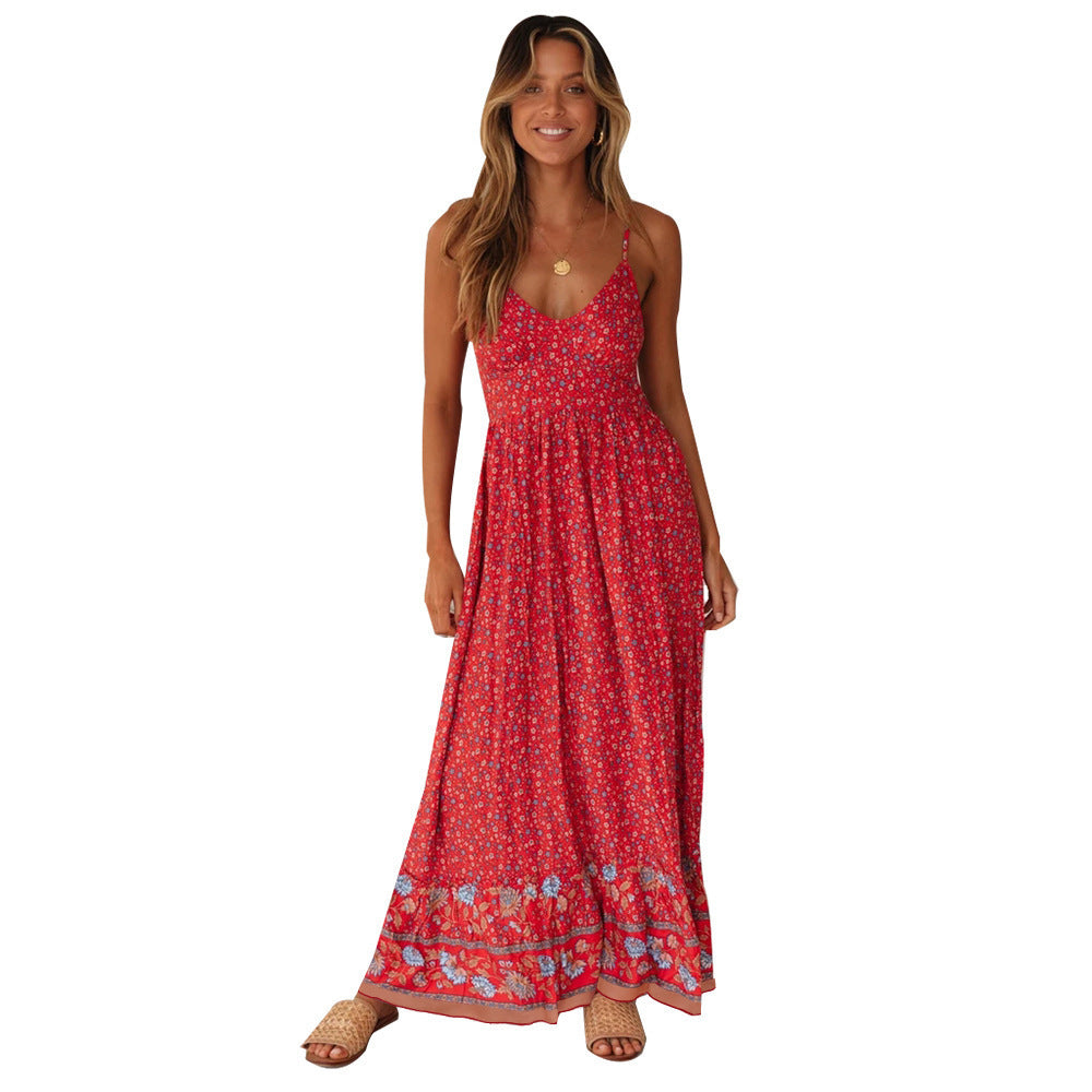 Damen Maxikleid mit floralen Mustern und verstellbaren Spaghettiträgern Stalluxe