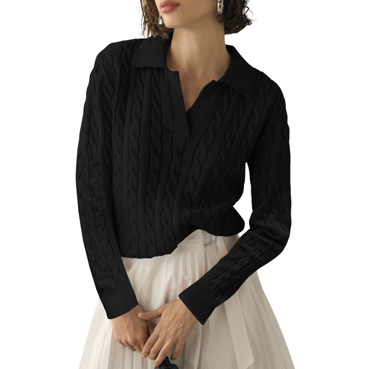 Damen Strickpullover mit Karpfen-Muster und kontrastierenden Bündchen Stalluxe