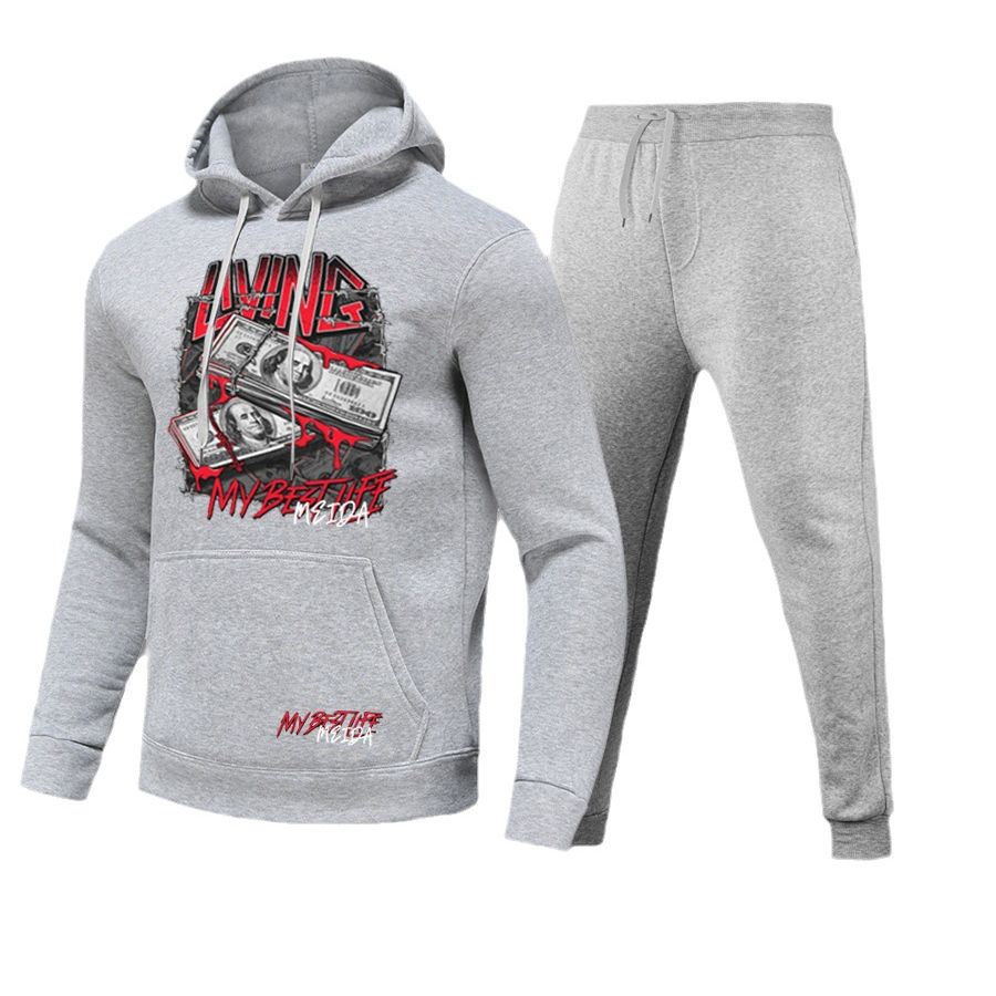 Herren sportliches Hoodie- und Jogginghose-Set mit auffälligem Grafikdruck Stalluxe