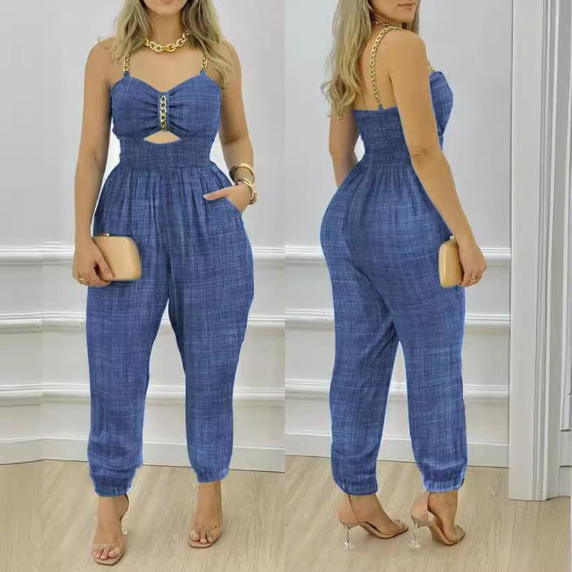 Damen modischer Jumpsuit mit schulterfreien Trägern und cut-out Details Stalluxe