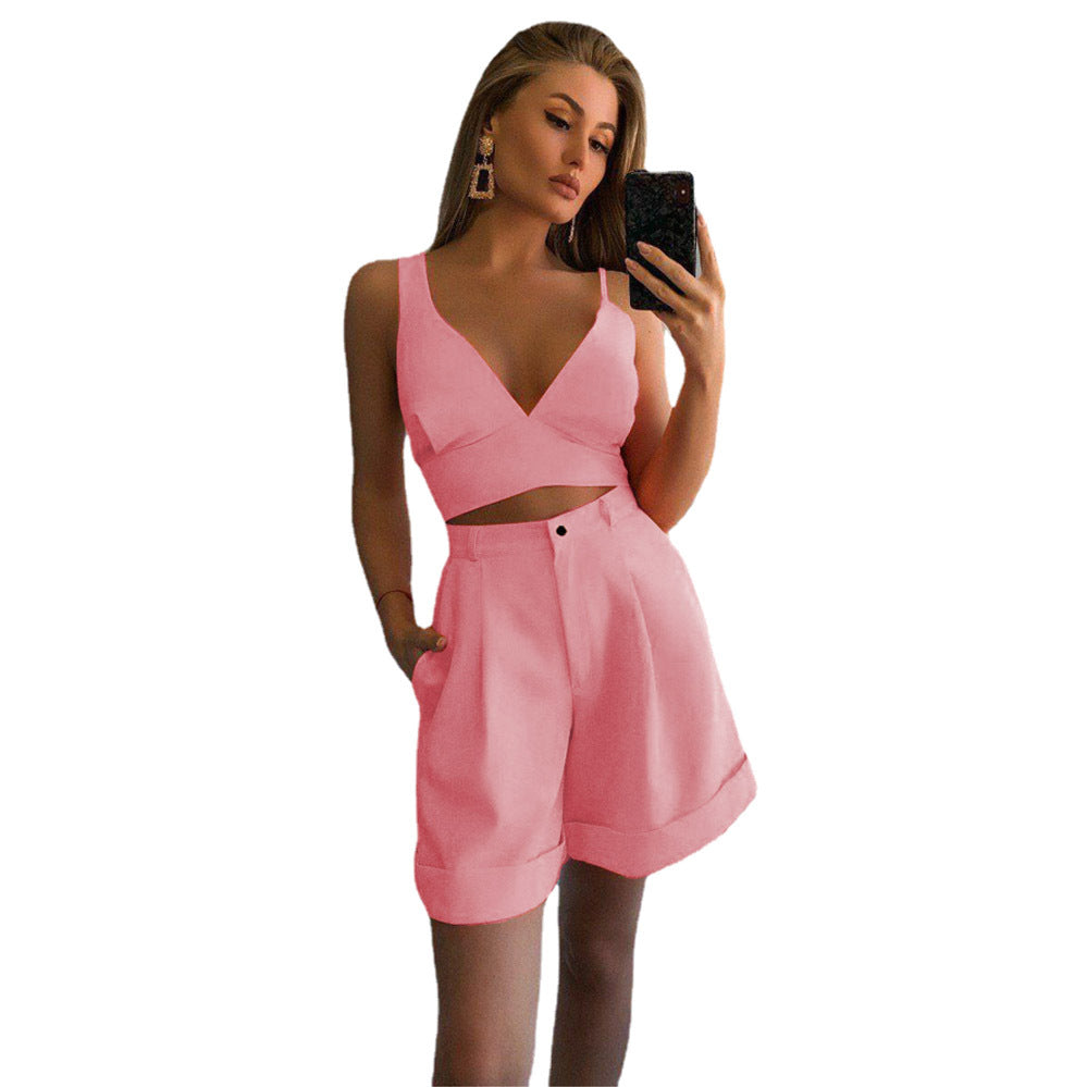 Damen modernes Crop-Top und weite Shorts Set Stalluxe
