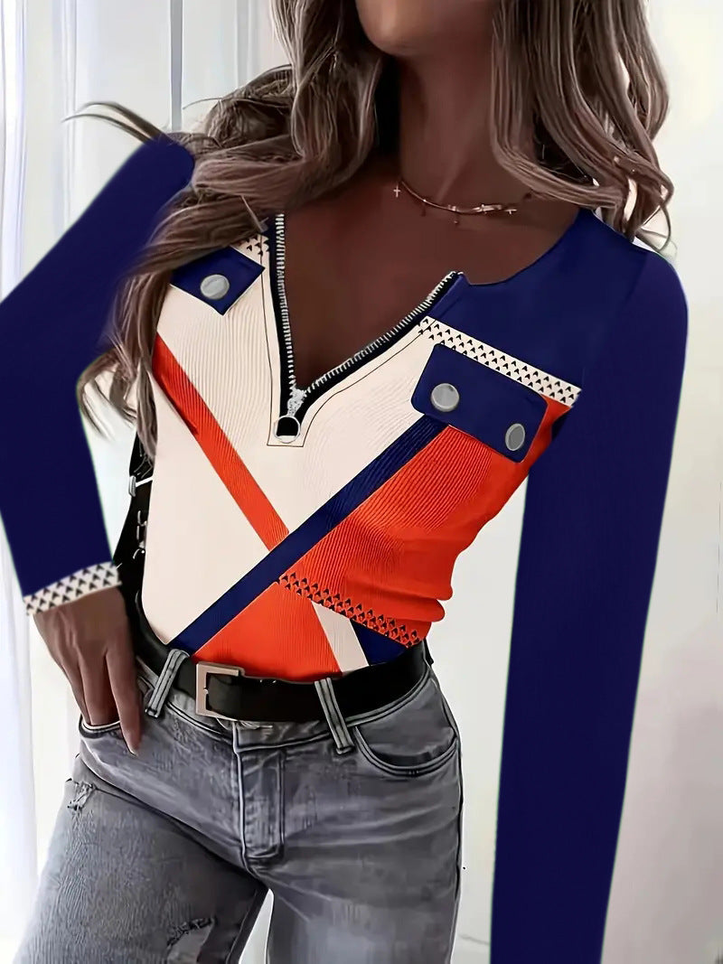 Damen stylisches Oberteil mit Reißverschluss und dekorativem Gürtel Stalluxe