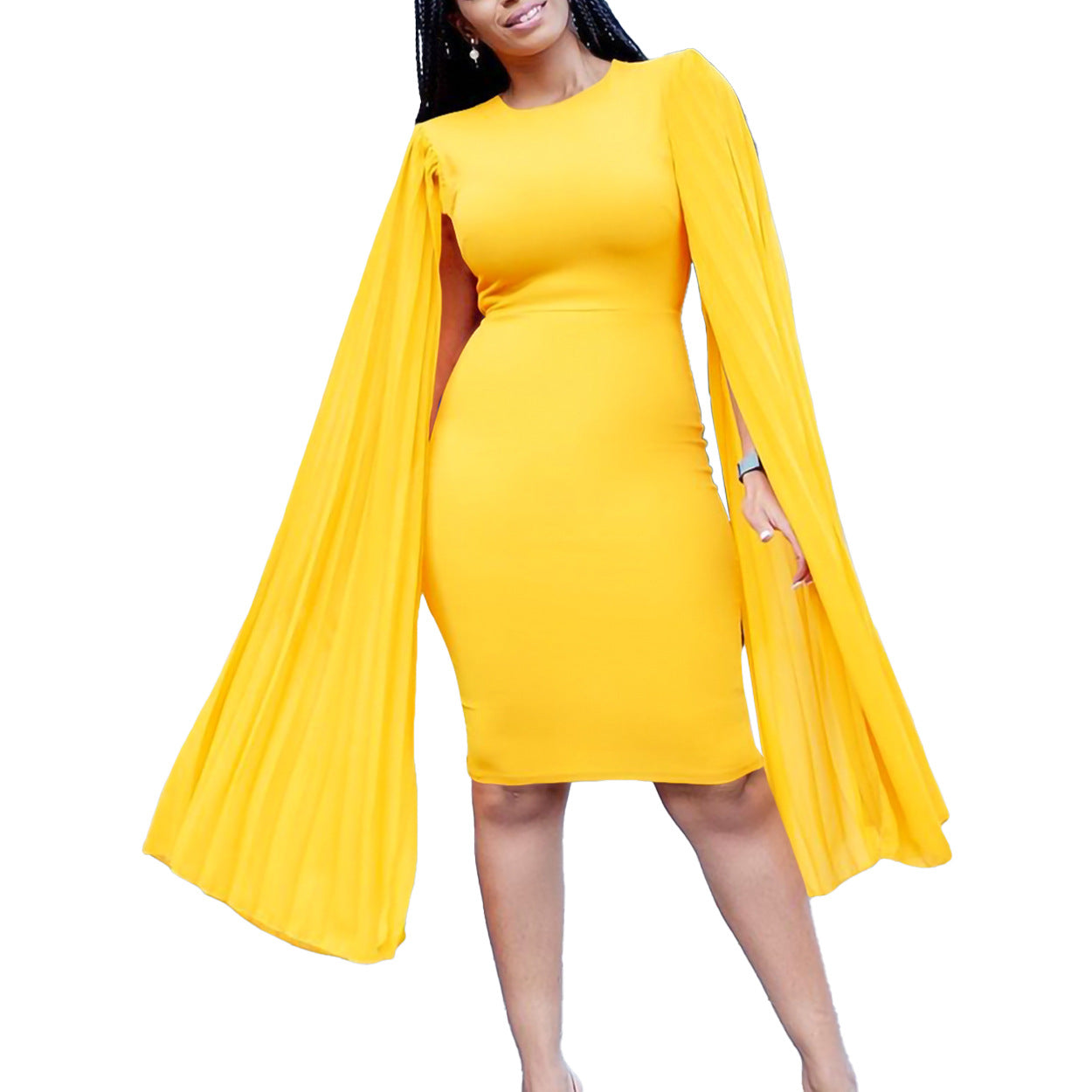 Damen elegantes Kleid mit plissierten Ärmeln und figurbetonter Silhouette Stalluxe