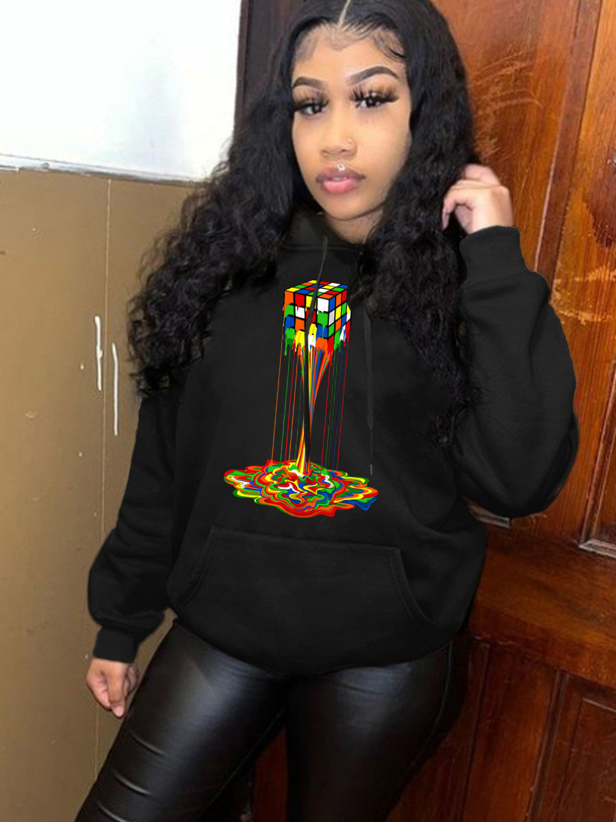 Damen Kapuzenpullover mit kreativem Rubik's Cube Design Stalluxe