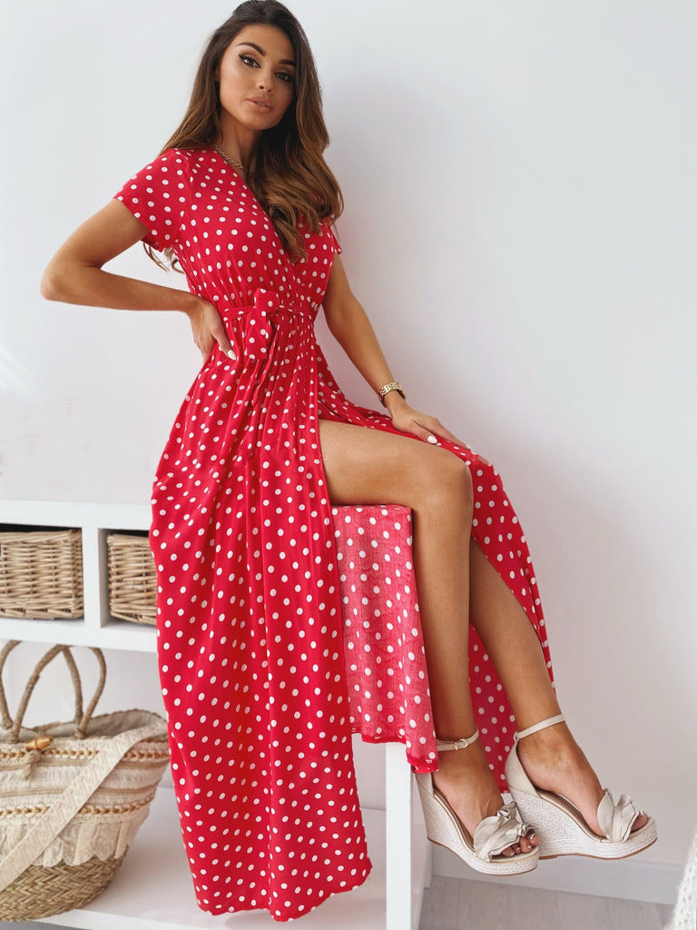 Damen Maxi-Kleid mit Knopfverschluss und tiefem V-Ausschnitt Stalluxe