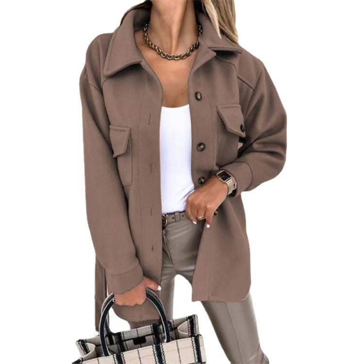 Damen Oversize-Hemdjacke mit praktischen Taschen und modernem Kragen Stalluxe