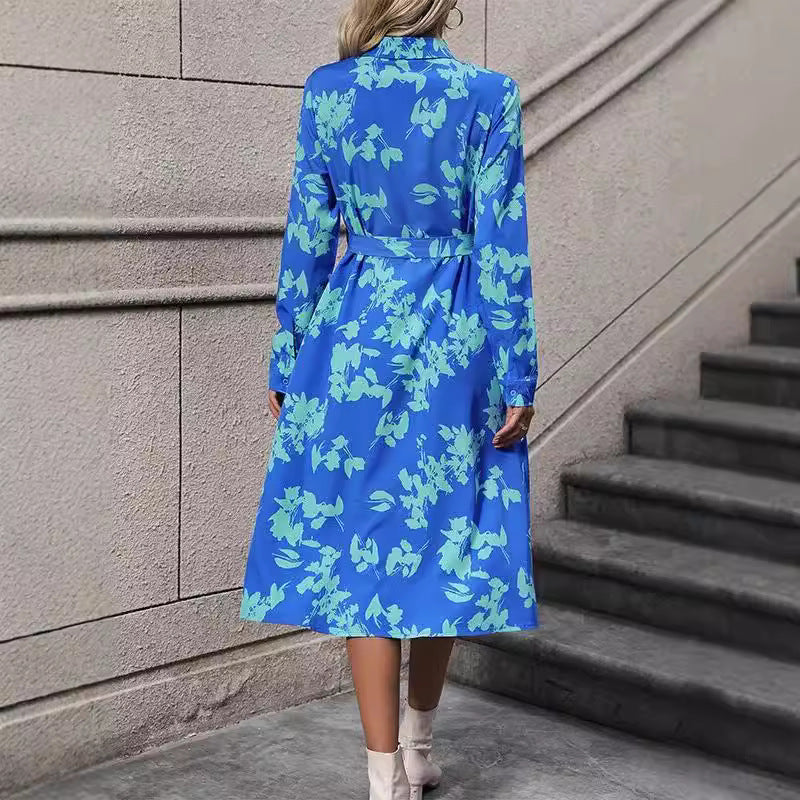 Damen Hemdblusenkleid mit floralem Design und Taillengürtel Stalluxe
