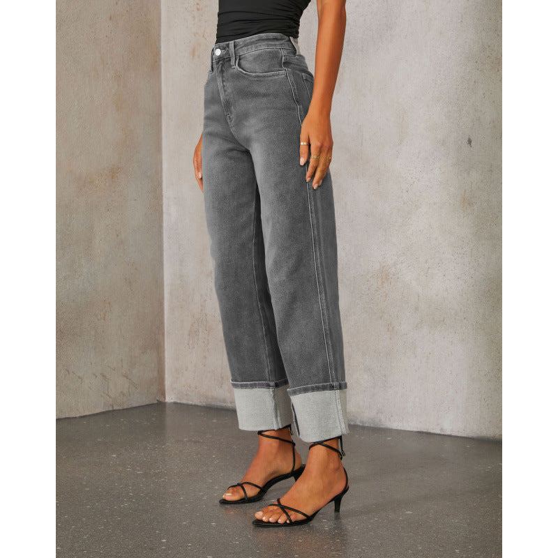 Damen Weit geschnittene Jeans mit umgeklapptem Saum Stalluxe