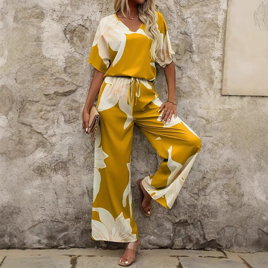 Damen Luftiges Zweiteiliges Set mit floralem Design und weitem Schnitt Stalluxe