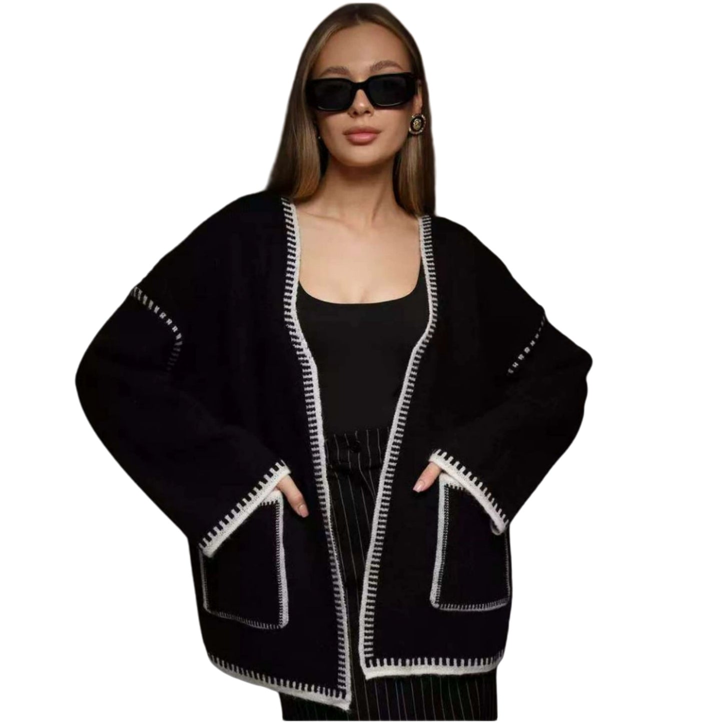 Damen Komfortabler Strickmantel mit Gürtel und praktischen Taschen Stalluxe