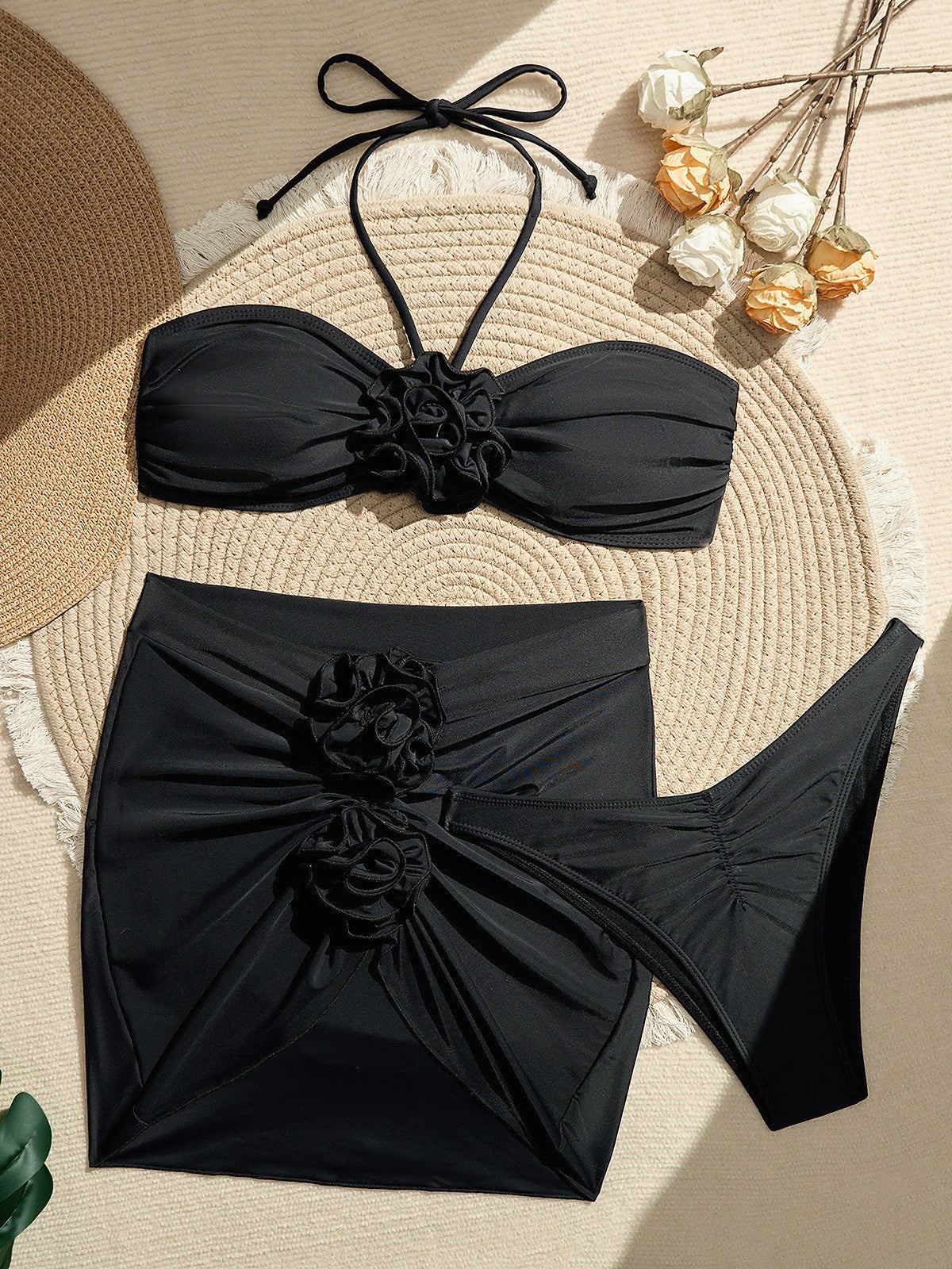 Damen Bandeau-Bikini mit floralem Design und Rüschendetails Stalluxe