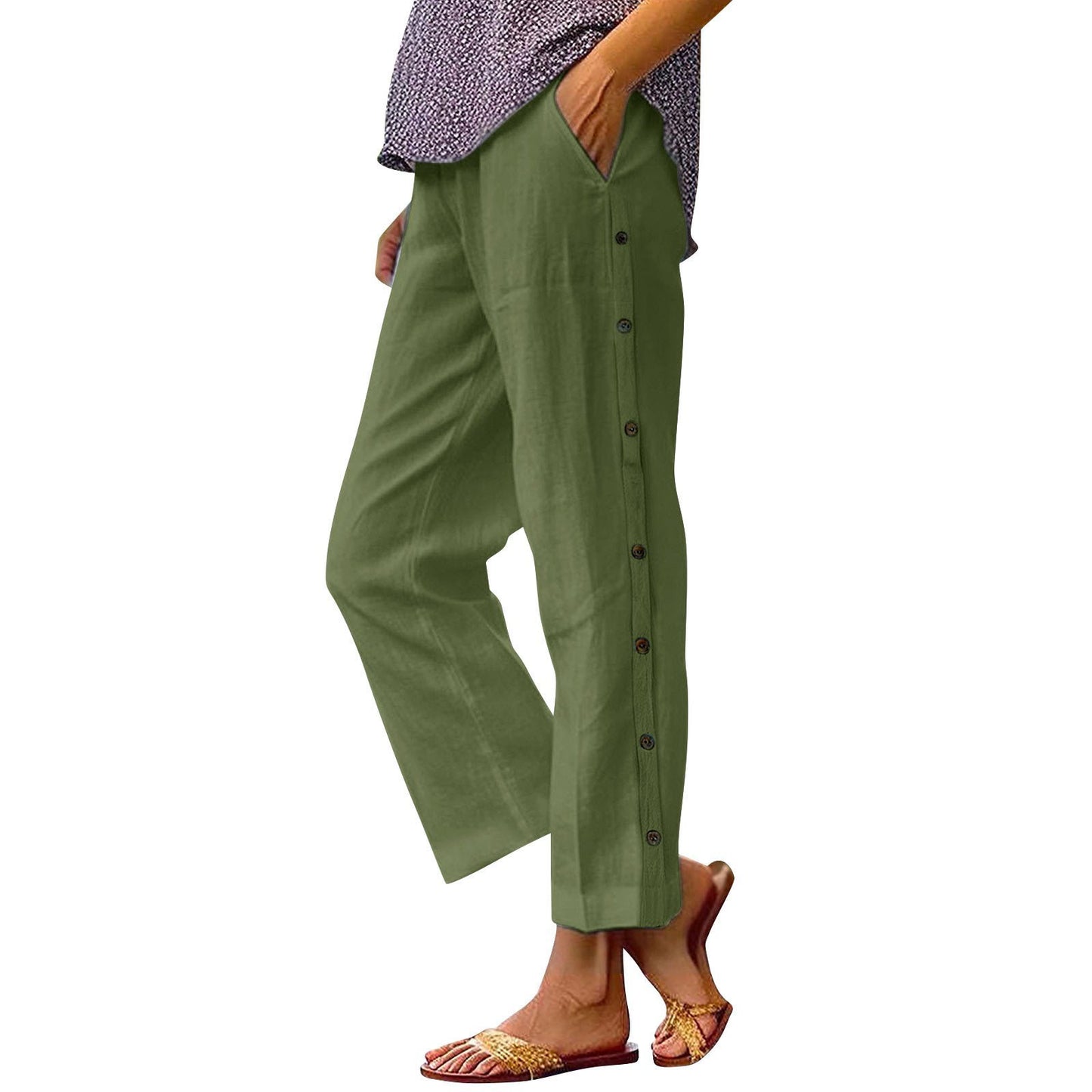 Damen Bequeme Leinenhose mit Knopfdetails Stalluxe