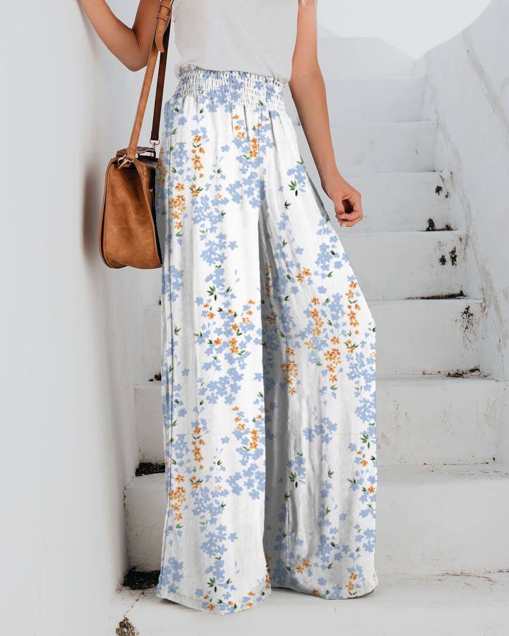 Women's Floral Print Wide-Leg Trousers Stalluxe