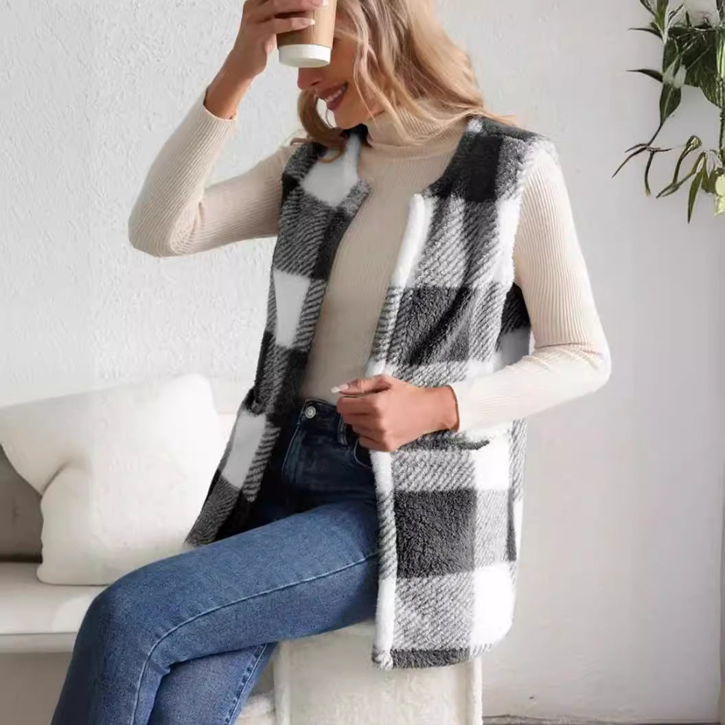 Damen gemütliche Weste im Karodesign Stalluxe