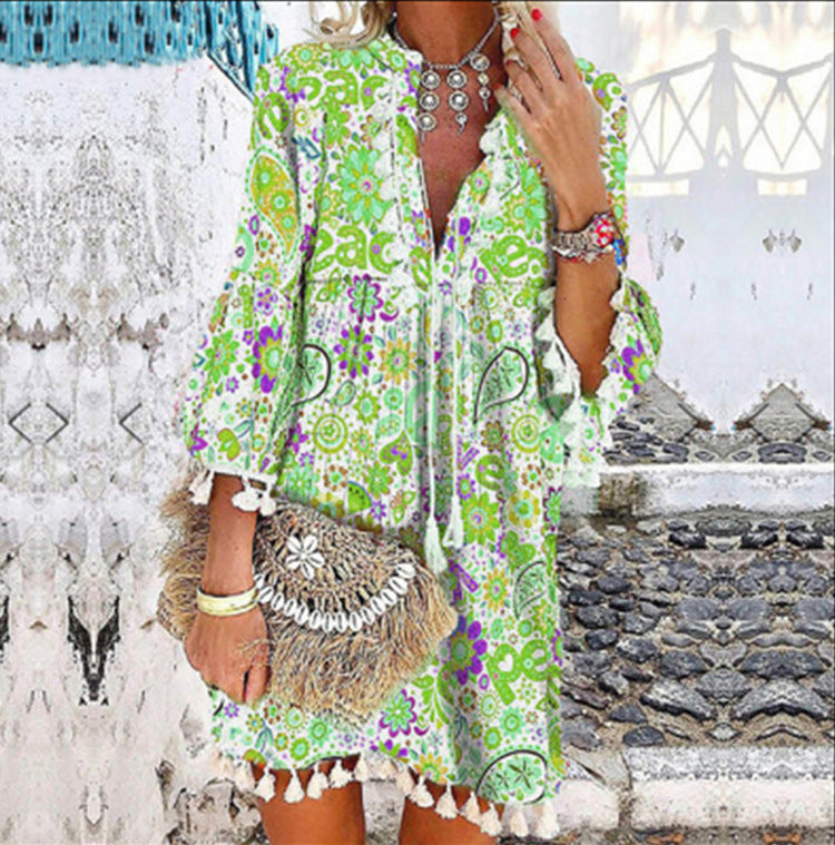 Damen Tunika-Kleid mit kreativem Print und Taschendetails Stalluxe