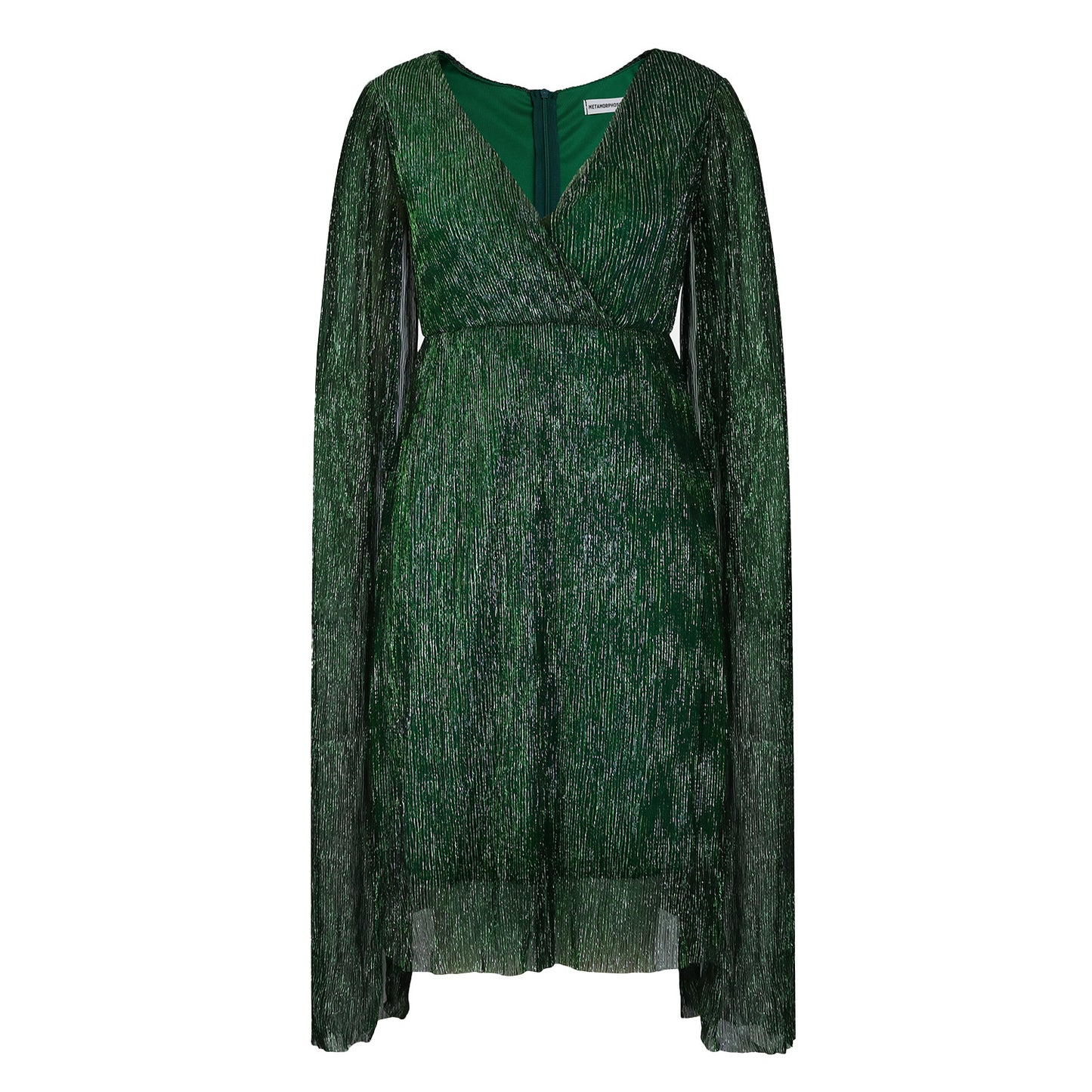 Damen Elegantes Wickelkleid mit langen Transparenzärmeln und Glitzereffekt Stalluxe