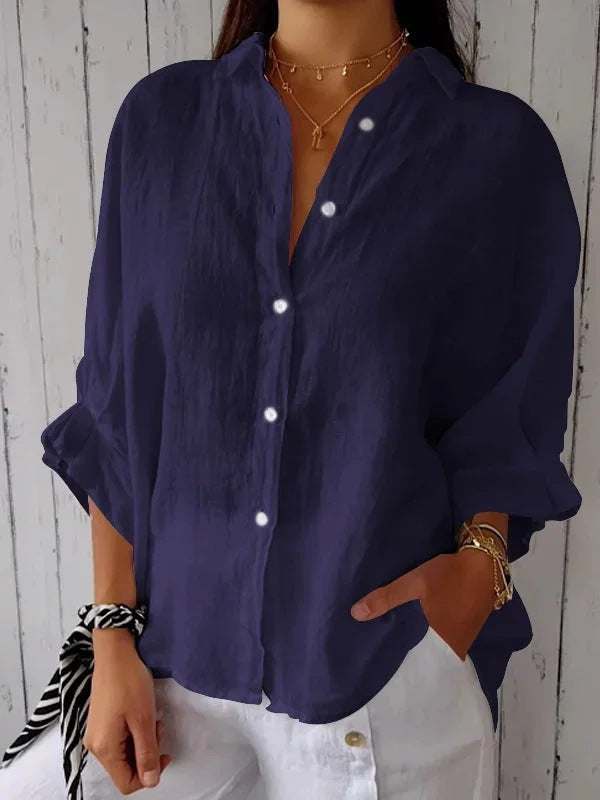 Damen luftige Leinenbluse mit eleganter Knopfleiste und lockerer Passform Stalluxe